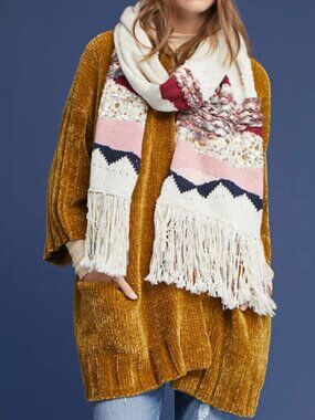 Anthropologie Moth Slouchy Chenille Gold Open Front Cardigan Small ki